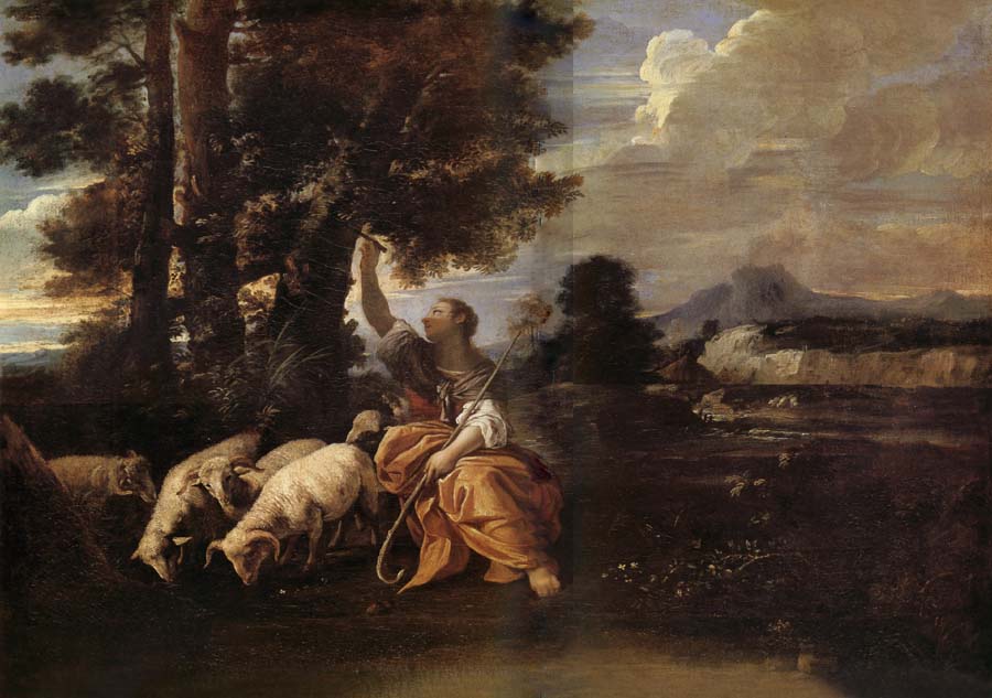 MOLA, Pier Francesco Herminie gardant ses troupeaux grave sur un arbre le nom de Tancrede